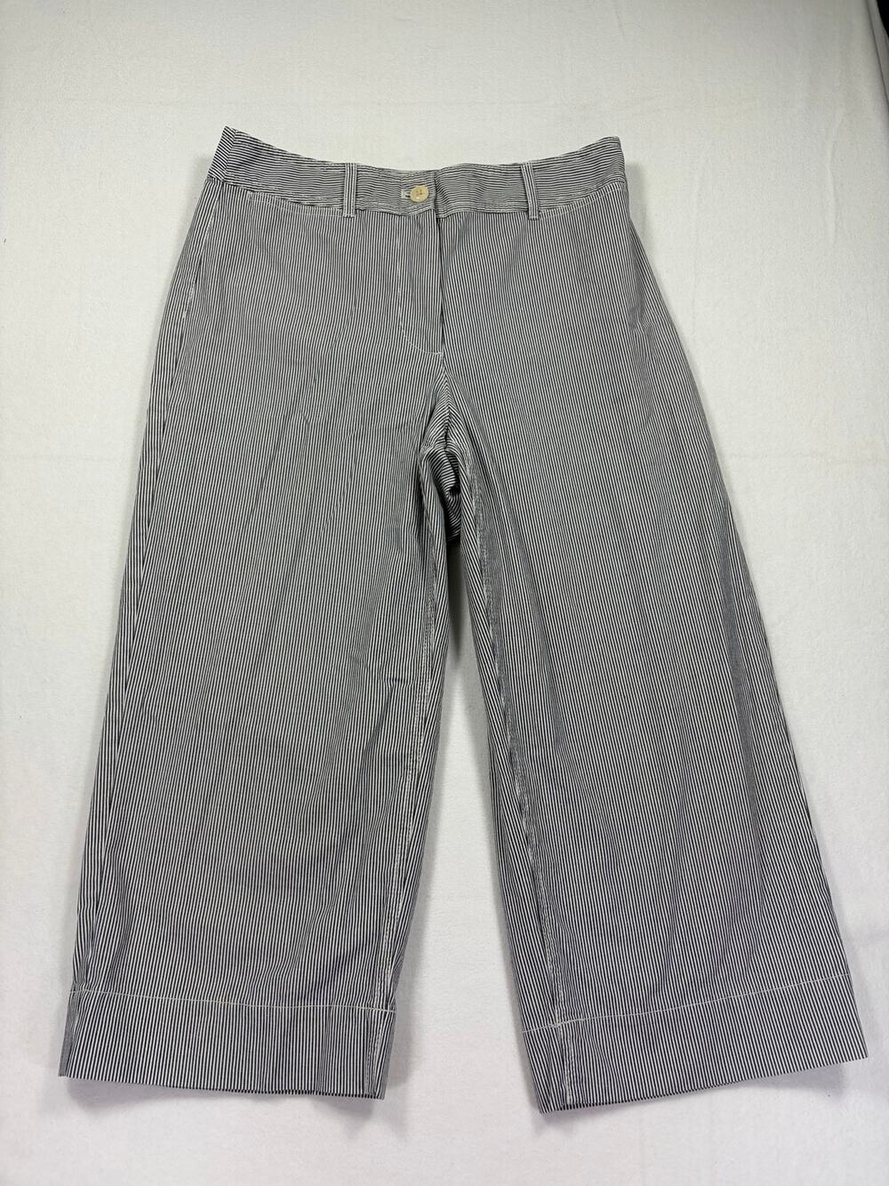 Talbots Wide Leg Crop Pants Womens 6P Navy White Stripe High Rise Stretch